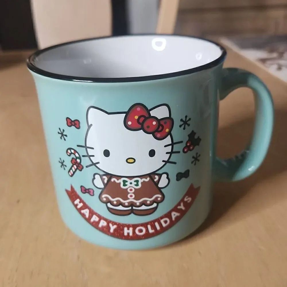 Hello Kitty gingerbread Happy Holidays green mug